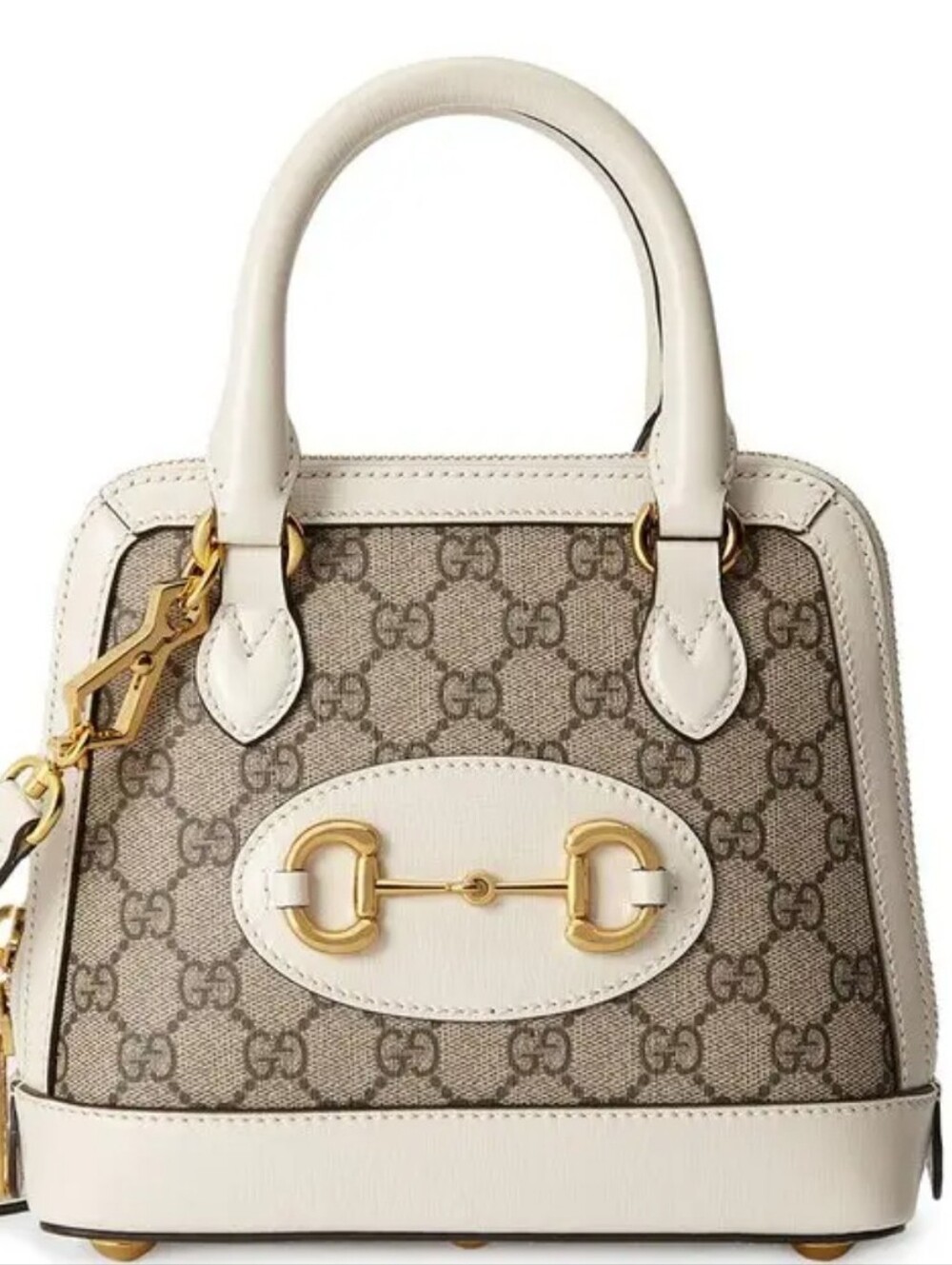 Super Canvas Summer Whitr Beige GG Canvas Satchel w/White Trim Crossbody Strap - Picture 7 of 17